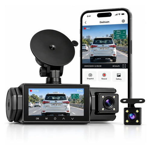 ULTRA 3-Lens 1080P Full HD Dash Cam | Cabin Recording | Night Vision | Built-in Mic