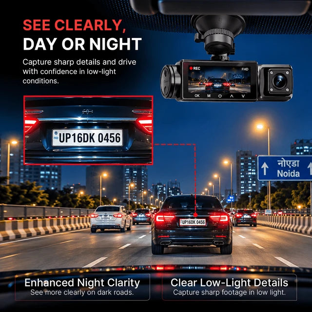 ULTRA 3-Lens 1080P Full HD Dash Cam | Cabin Recording | Night Vision | Built-in Mic