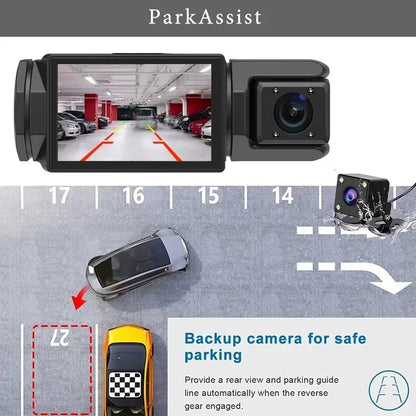 ULTRA 3-Lens 1080P Full HD Dash Cam | Cabin Recording | Night Vision | Built-in Mic