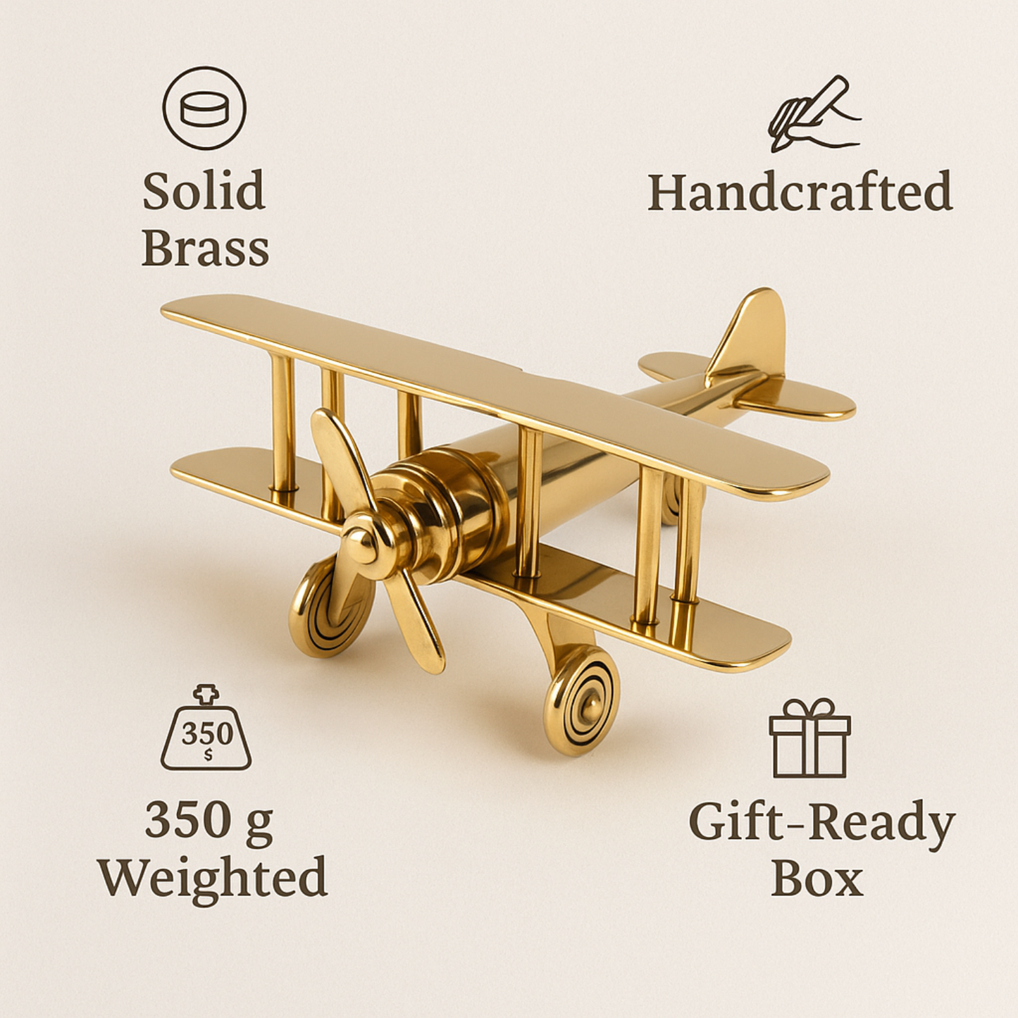 SkyCraft™ Brass Aeroplane Desk Showpiece