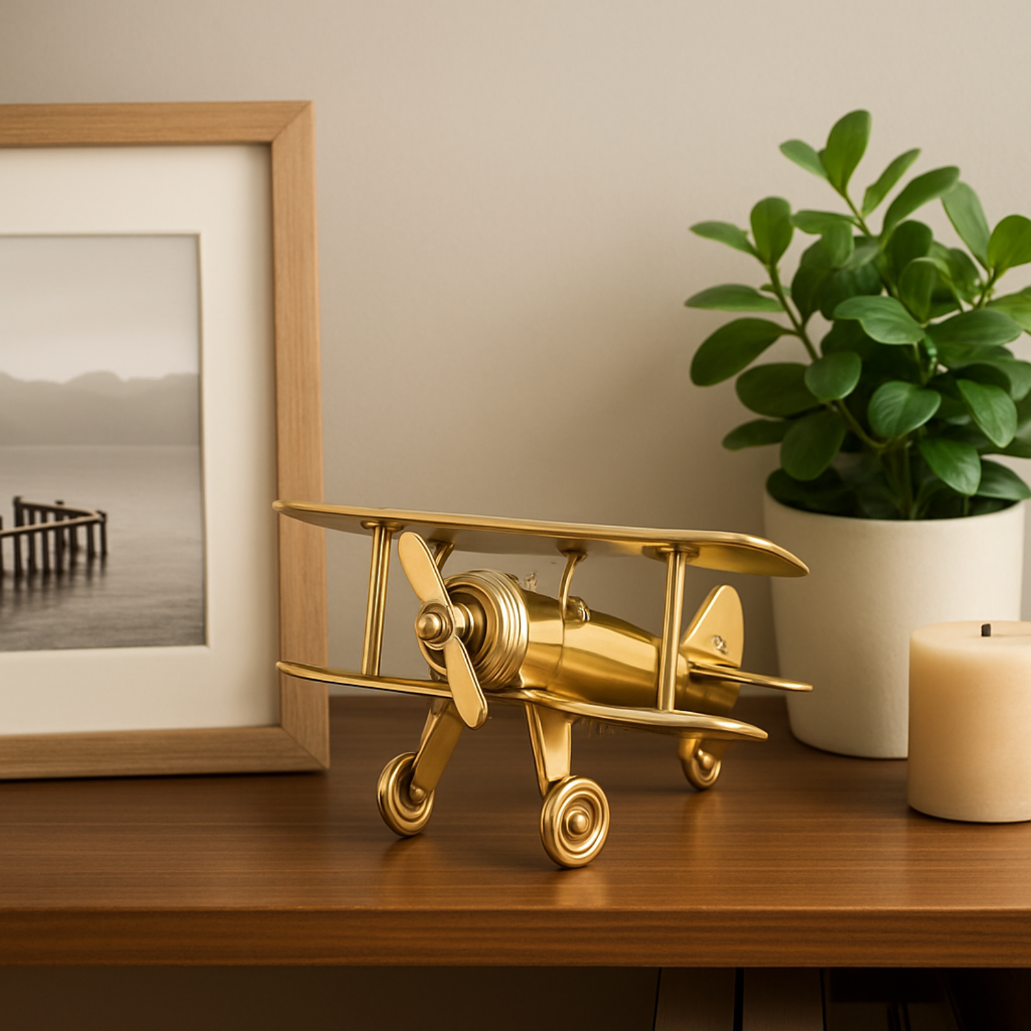 SkyCraft™ Brass Aeroplane Desk Showpiece